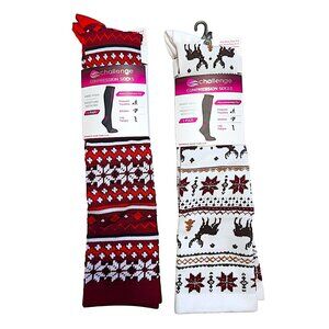 NEW 2-Pairs of Challenge Compression Christmas Holiday Socks  Fits Shoe Sz 5-9